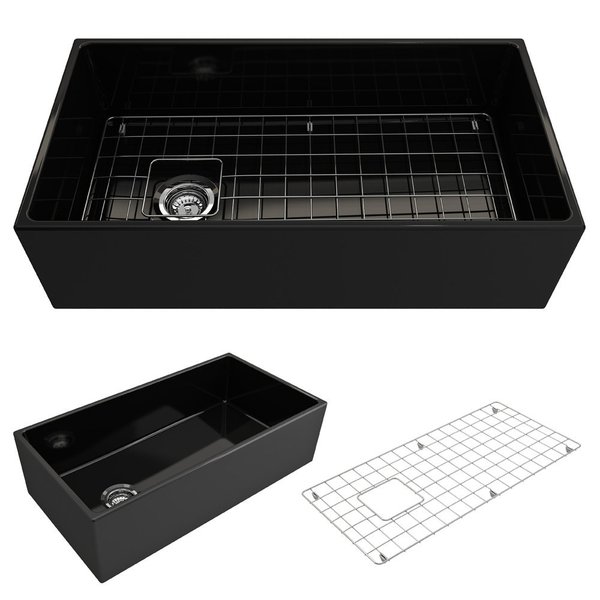 Bocchi Contempo Farmhouse Apron Front Fireclay 36 in. Single Bowl Kitchen Sink in Black 1354-005-0120